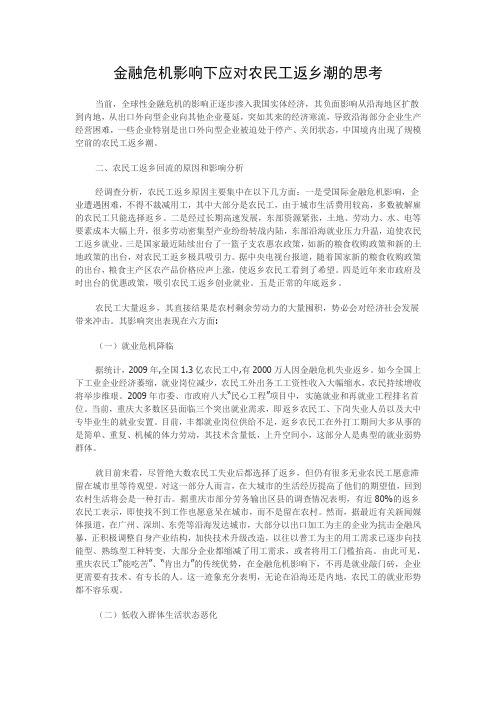 金融危机影响下应对农民工返乡潮的思考