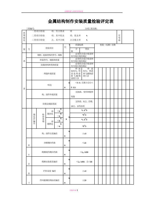 金属结构制作安装质量检验评定表