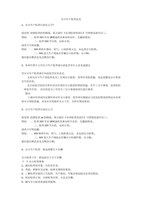 安全生产检查意见安全生产