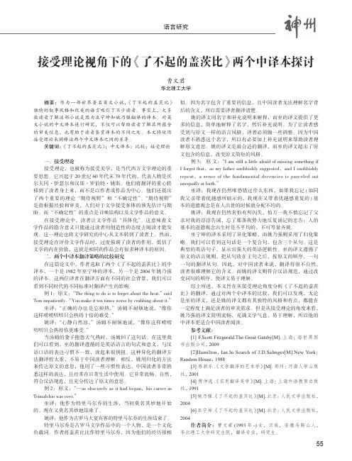 接受理论视角下的《了不起的盖茨比》两个中译本探讨
