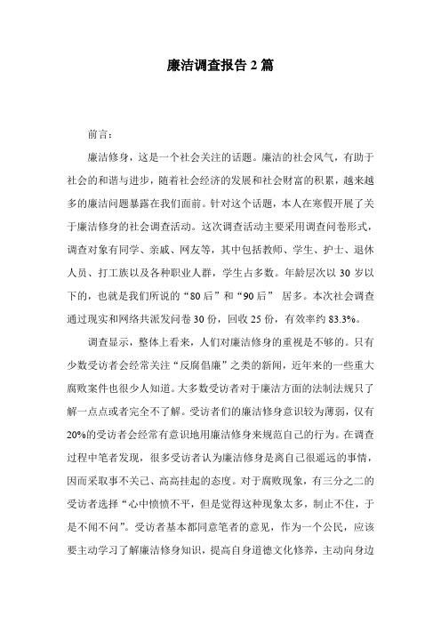 廉洁调查报告2篇