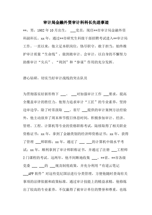 2021年审计局金融外资审计科科长先进事迹