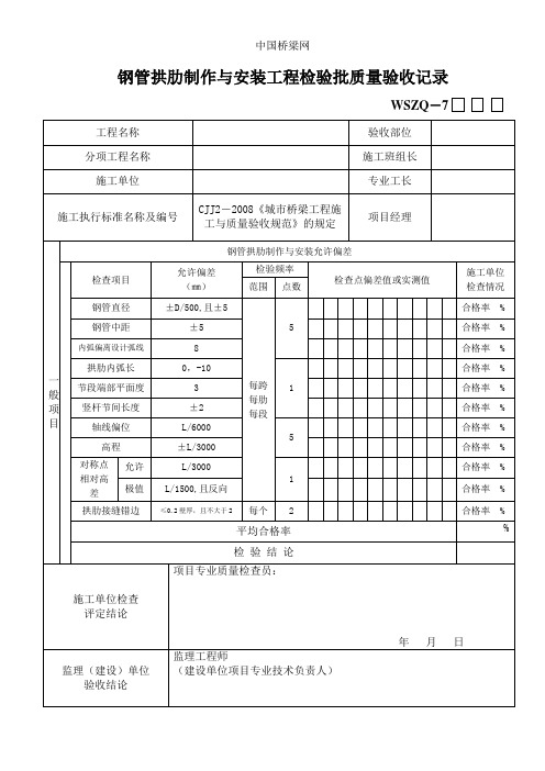 钢管拱肋制作与安装工程检验批质量验收记录