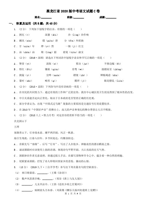 黑龙江省2020版中考语文试题C卷