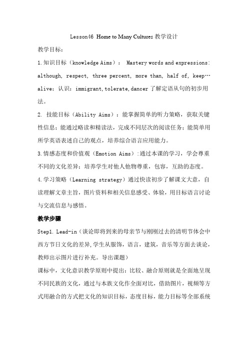 冀教版英语九年级全一册 Unit 8：Lesson 46 Home to Many Cultures