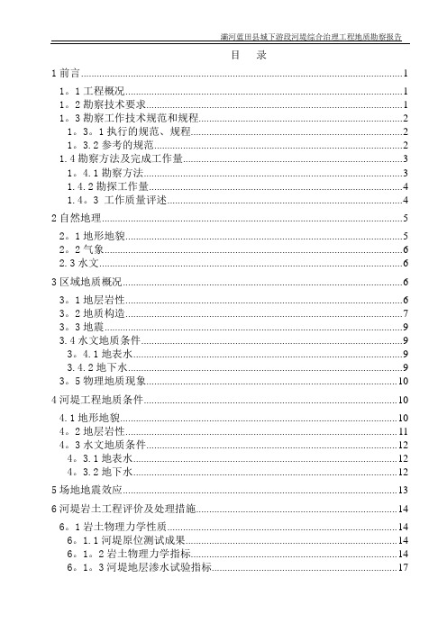 河堤综合治理工程地质勘察报告【范本模板】