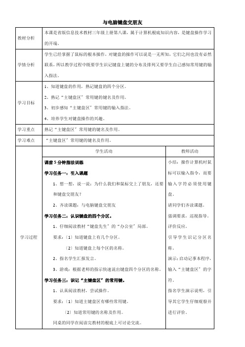 2022年 《与电脑键盘交朋友》参考优秀教案