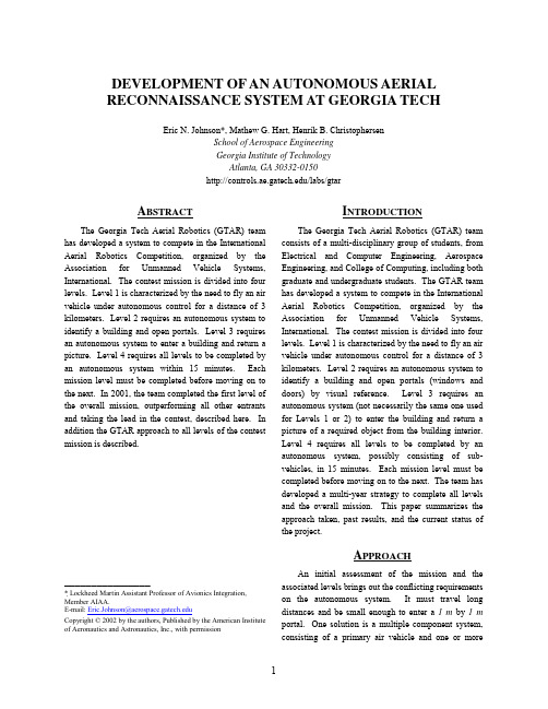 DEVELOPMENT OF AN AUTONOMOUS AERIAL RECONNAISSANCE SYSTEM AT GEORGIA TECH