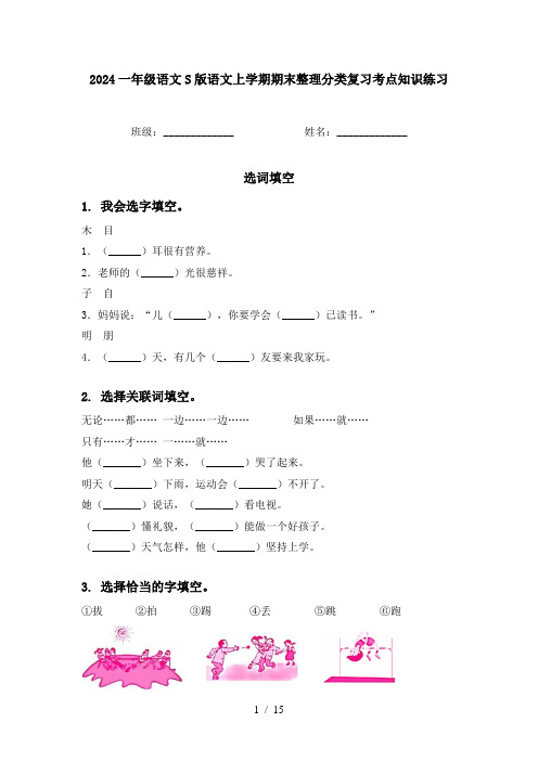 2024一年级语文S版语文上学期期末整理分类复习考点知识练习