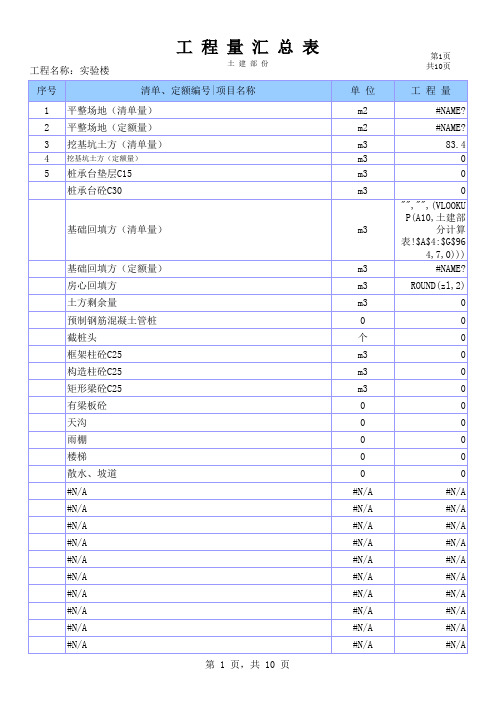 手工算量Excel工程量计算表