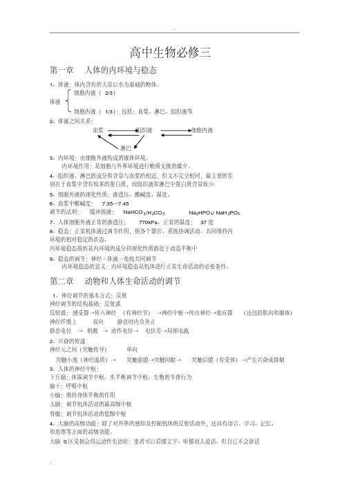 高中生物必修三知识点总结(彩色精华版)