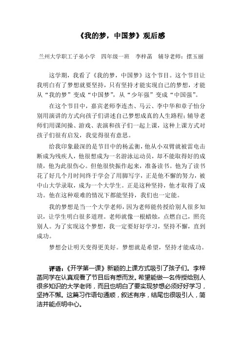 《我的梦,中国梦》观后感