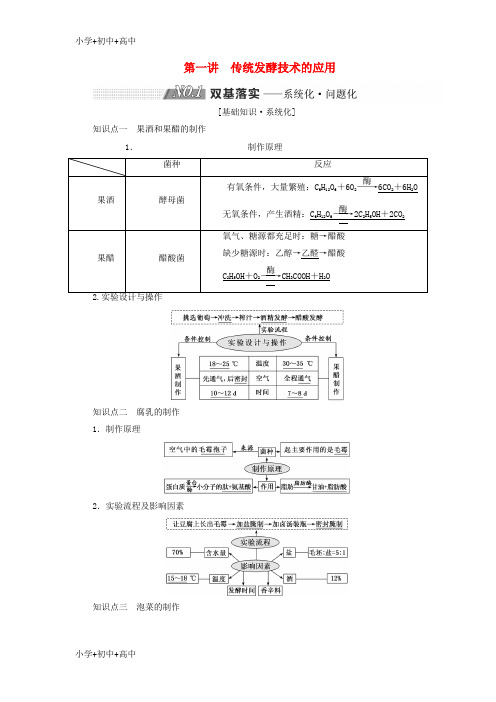 教育最新2019版高考生物一轮复习生物技术实践第一讲传统发酵技术的应用精选教案