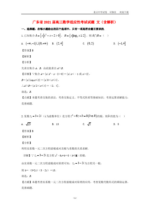 广东省2021届高三数学适应性考试试题 文(含解析)