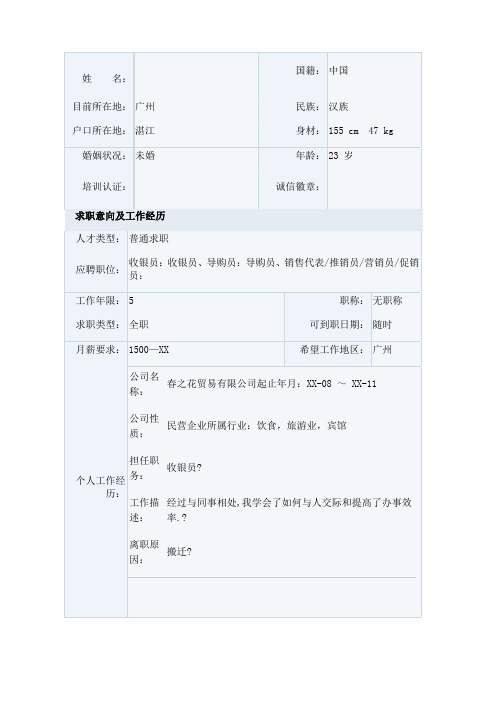 门店营业员简历模板