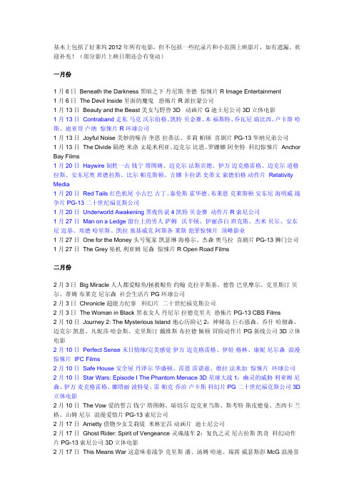 2012上映电影