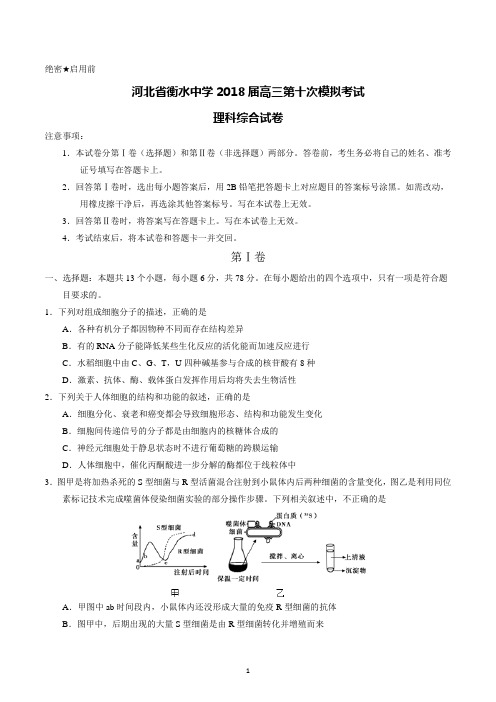 河北省衡水中学2018届高三第十次模拟考试理科综合试卷(原卷版)