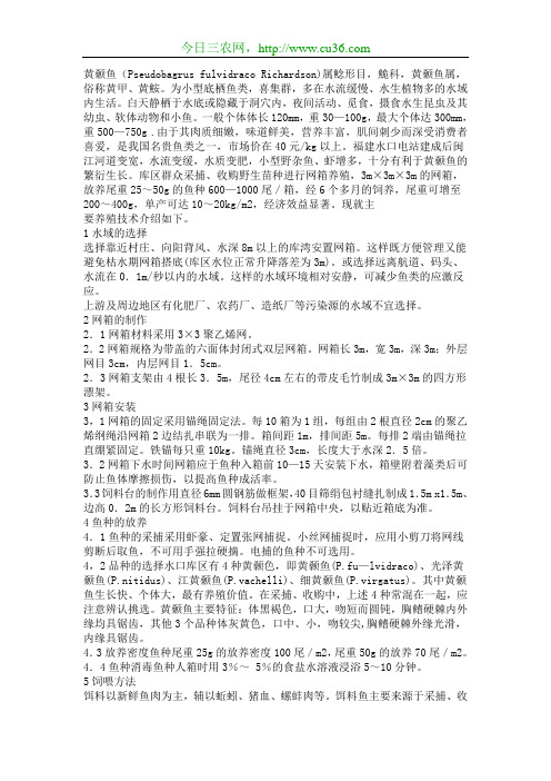水库网箱养殖黄颡鱼技术