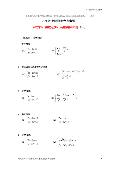 北师大版八年级上册期末考点集训：解方程、实数运算、函数实际应用(二)