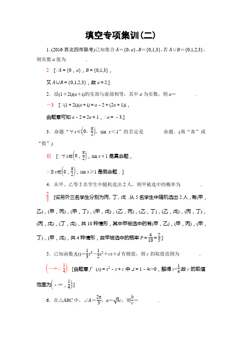 【课堂新坐标】2017年高考数学(理科,江苏专版)二轮专题复习与策略 填空专项集训2