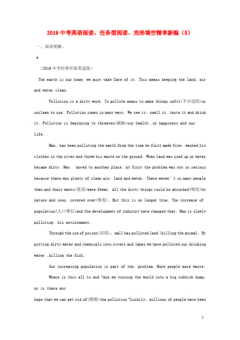 中考英语二轮复习阅读任务型阅读完形填空精享新编