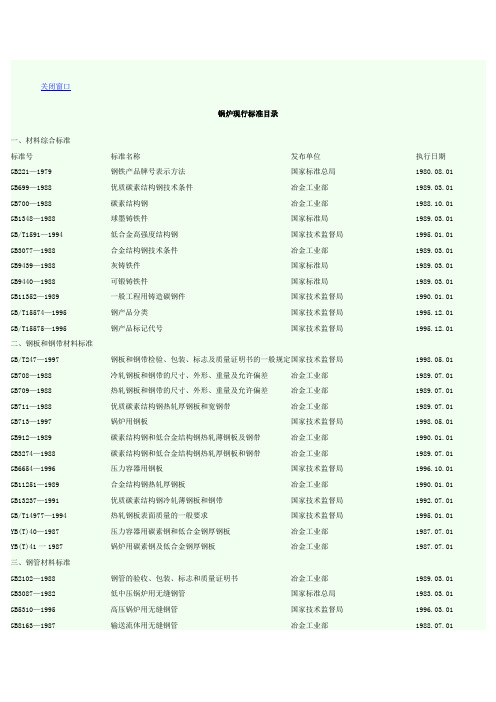 锅炉现行规范