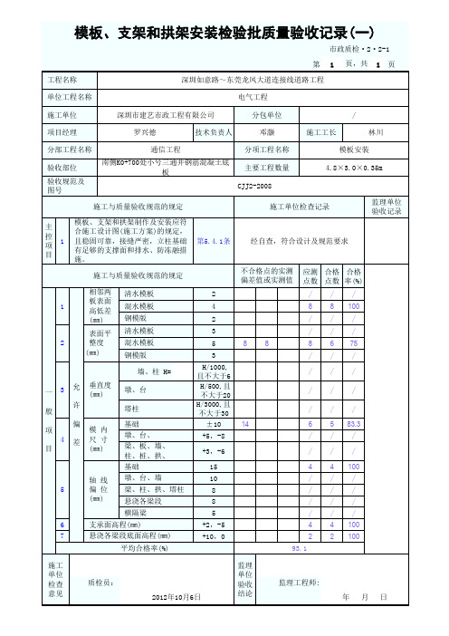 模板、支架和拱架安装检验批质量验收记录(一)
