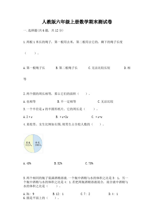 人教版六年级上册数学期末测试卷附参考答案(精练)