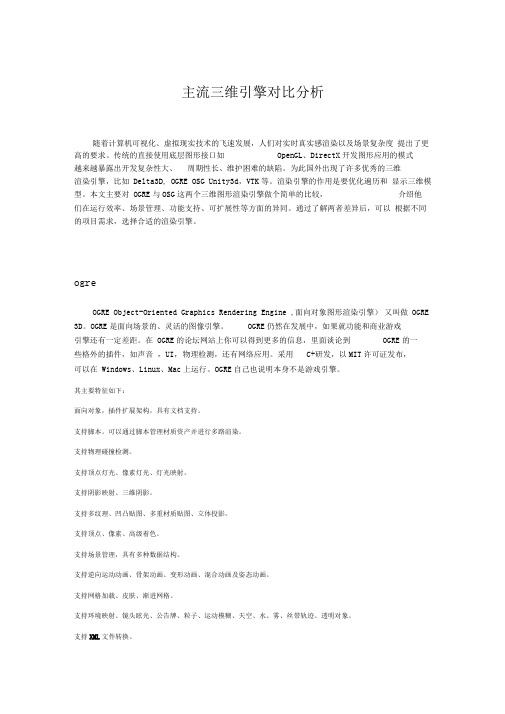 主流三维引擎对比分析说明书