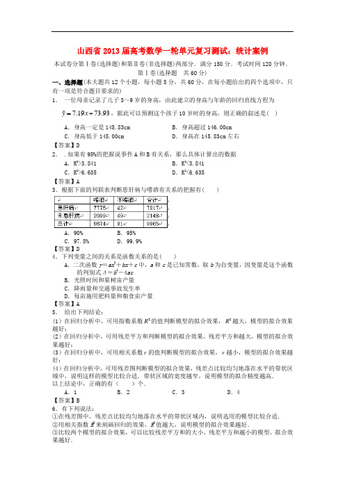 山西省高考数学一轮复习单元测试 统计案例