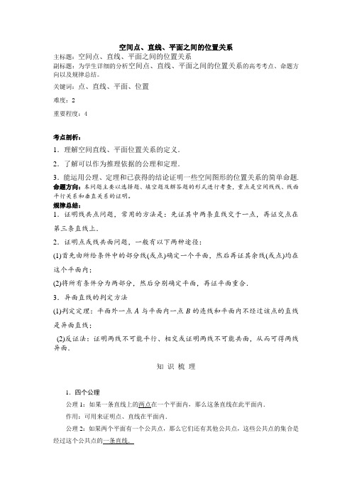 空间点、直线、平面之间的位置关系 2019高考绝密资料