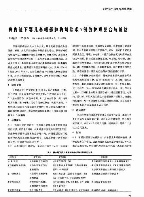 鼻内镜下婴儿鼻咽部肿物切除术5例的护理配合与随访