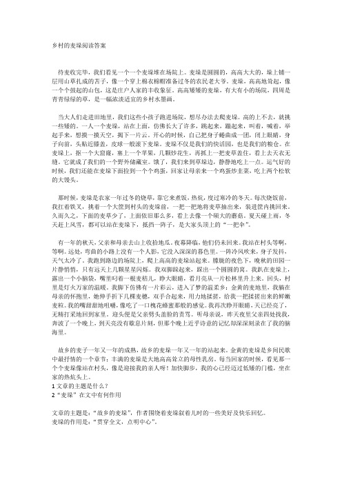 乡村的麦垛阅读答案