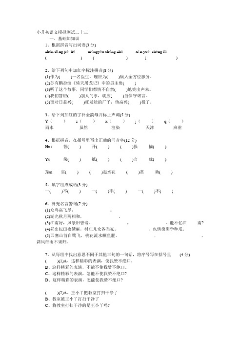 北京四中小升初模拟测试题