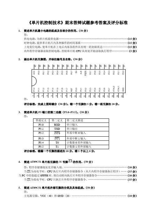 单片机期末答辩试题参考答案及评分标准1