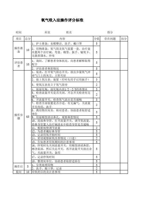 氧气吸入操作评分标准