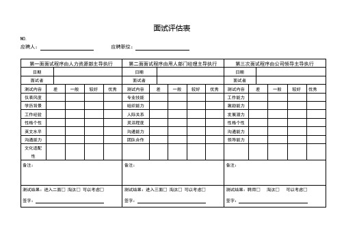 面试评估表(标准样本)