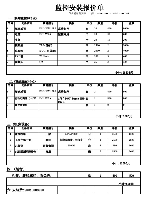 20路监控报价单