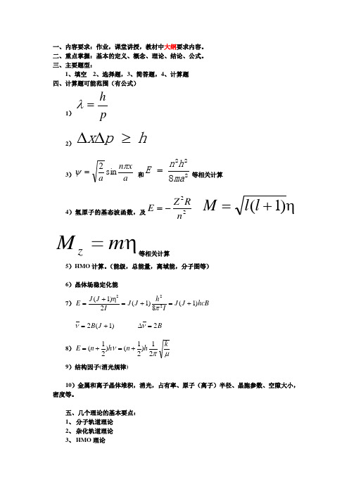 结构化学复习提纲