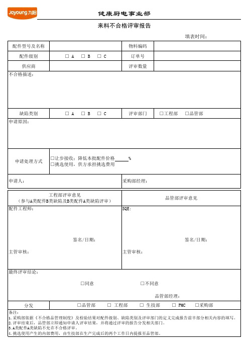 《来料不合格评审报告》