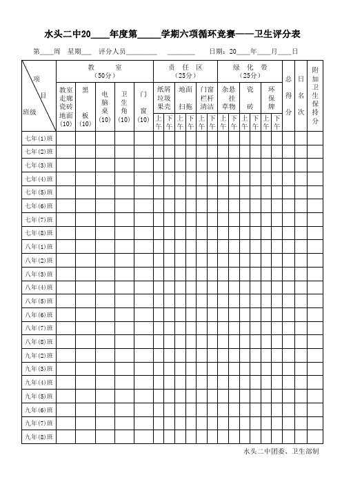 六项循环竞赛——卫生评分表