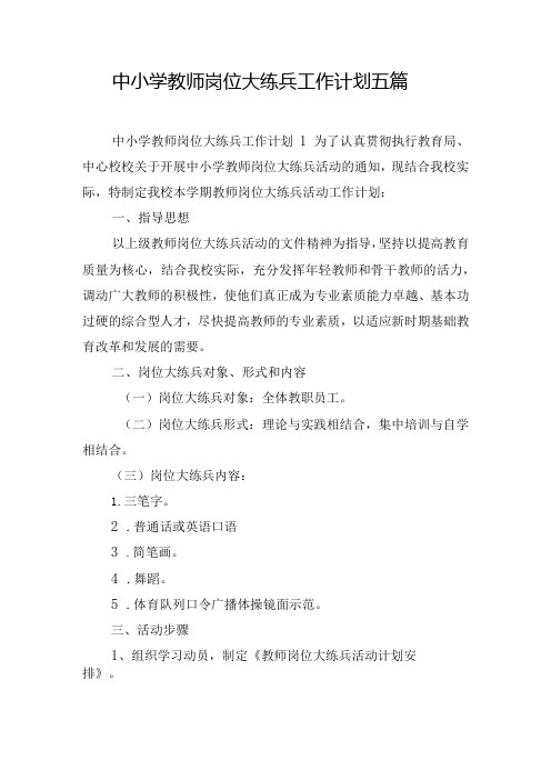 中小学教师岗位大练兵工作计划五篇