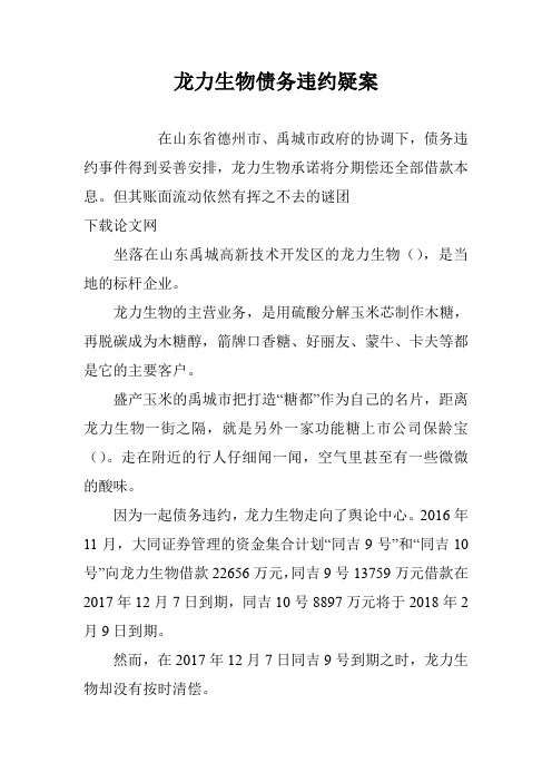 龙力生物债务违约疑案