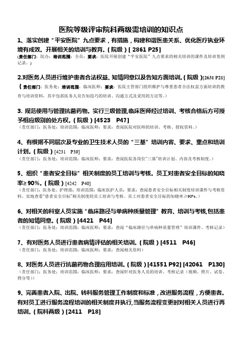 医院等级评审院科两级需培训的知识点