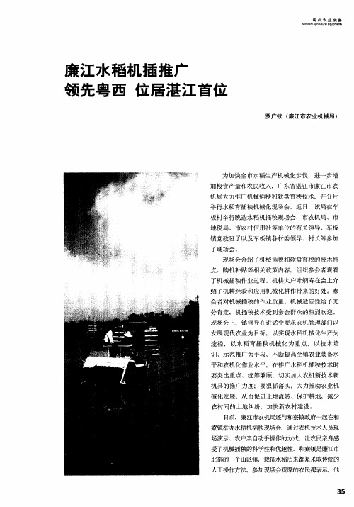 廉江水稻机插推广领先粤西 位居湛江首位