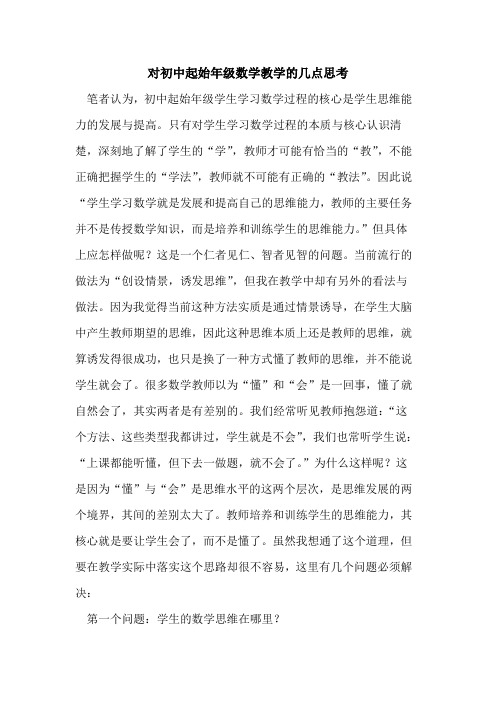 对初中起始年级数学教学的几点思考