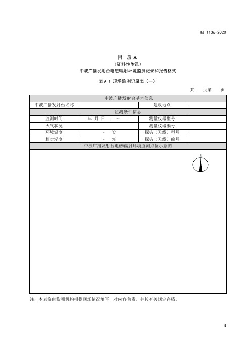 中波广播发射台电磁辐射环境监测记录和报告格式