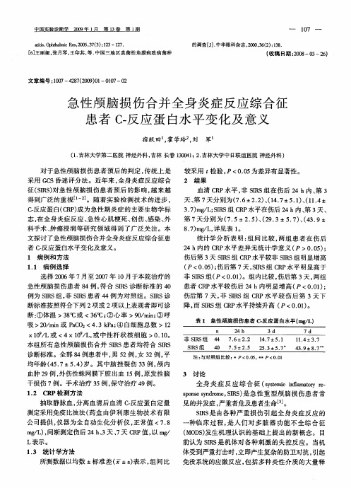 急性颅脑损伤合并全身炎症反应综合征患者C-反应蛋白水平变化及意义