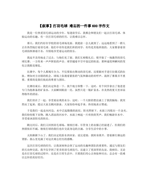 【叙事】打羽毛球 难忘的一件事600字作文