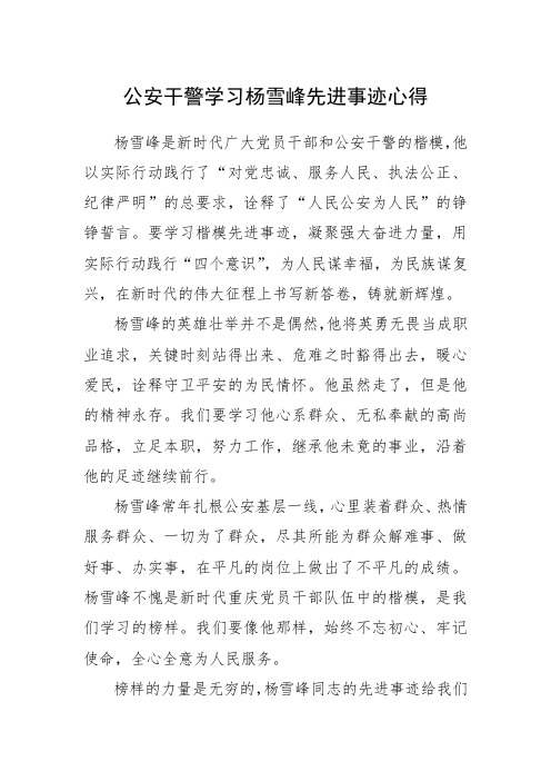 公安干警学习杨雪峰先进事迹心得